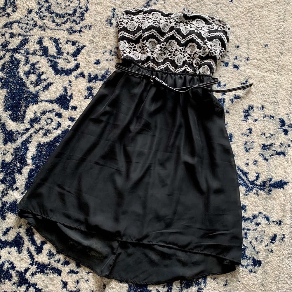 Strapless Black and White Lace Dress
